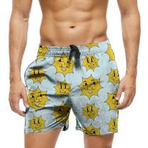 Short Praia Shorts Banho Bermuda Verão Sol Face Yellow Feliz Happy 1037 Short Praia Shorts Banho Bermuda Verão Sol Face Yellow Feliz Happy 1037