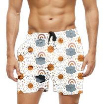 Short Praia Shorts Banho Bermuda Verão Sol Nuvem Cartoon Faces 948