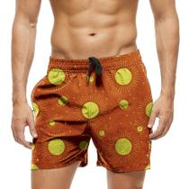 Short Praia Shorts Banho Bermuda Verão Sol Planetas Amarelo 1426
