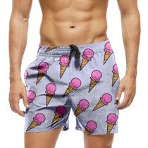 Short Praia Shorts Banho Bermuda Verão Sorvete Ice-Cream Cartoon Rosa 704
