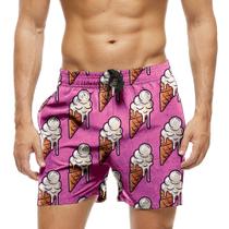Short Praia Shorts Banho Bermuda Verão Sorvetes Branco Cartoon 849