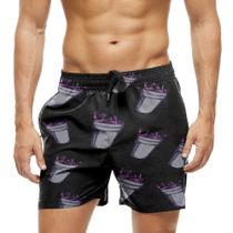 Short Praia Shorts Banho Bermuda Verão Suco Açai Roxo Cartoon 465