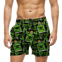 Short Praia Shorts Banho Bermuda Verão Suco da Morte Verde Caveira 569