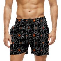 Short Praia Shorts Banho Bermuda Verão Teia Aranha Halloween Laranja 733