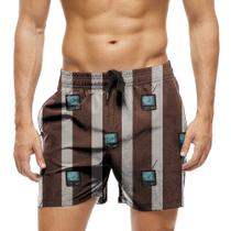 Short Praia Shorts Banho Bermuda Verão Televisão Listras Marrom 1483 Short Praia Shorts Banho Bermuda Verão Televisão Listras Marrom 1483