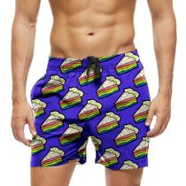 Short Praia Shorts Banho Bermuda Verão Torta Doce Arco-Íris Cartoon 814
