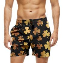 Short Praia Shorts Banho Bermuda Verão Trevo Dourado Sorte 774