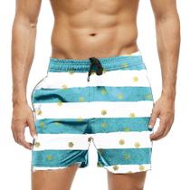 Short Praia Shorts Banho Bermuda Verão Xadrez Azul Bolinhas Dourada 907