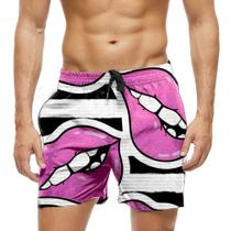 Short Praia Shorts Banho Bermuda Verão Xadrez Bocas Cartoon 1019