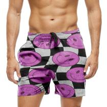 Short Praia Shorts Banho Bermuda Verão Xadrez Emoji Rosa 454