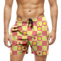 Short Praia Shorts Banho Bermuda Verão Xadrez Estrelas Cartoon 1182