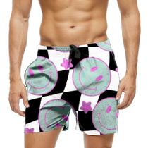 Short Praia Shorts Banho Bermuda Verão Xadrez Face Emoji Green 1057 Short Praia Shorts Banho Bermuda Verão Xadrez Face Emoji Green 1057