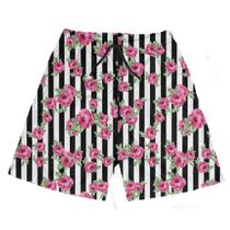 Short Praia Shorts Banho Bermuda Verão Xadrez Flores Pintura Rosas 656