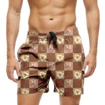 Short Praia Shorts Banho Bermuda Verão Xadrez Flores Realistic 892