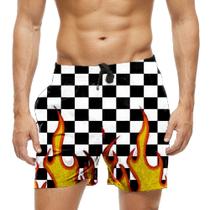 Short Praia Shorts Banho Bermuda Verão Xadrez Fogo Fire Cartoon 633