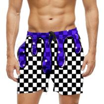 Short Praia Shorts Banho Bermuda Verão Xadrez Gosma Roxa 917