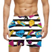 Short Praia Shorts Banho Bermuda Verão Xadrez Objetos Cartoon 1435 Short Praia Shorts Banho Bermuda Verão Xadrez Objetos Cartoon 1435