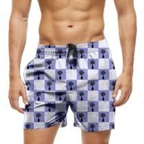 Short Praia Shorts Banho Bermuda Verão Xadrez Roxo Plantas 1197