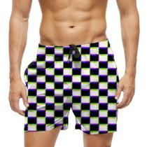 Short Praia Shorts Banho Bermuda Verão Xadrez Tabuleiro Quadrado 562