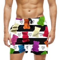 Short Praia Shorts Banho Bermuda Verão Xadrez Ursinhos Doce 856