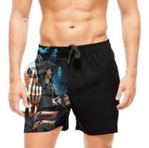 Short Praia Shorts Banho Mauricinho Caveira Morte Baralho 88