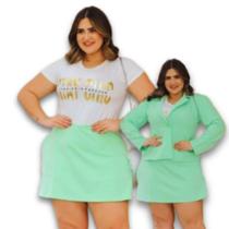 Short Saia Alfaiataria Barbie Cintura Média Zíper nas Costas Plus Size