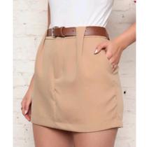 Short saia alfaiataria com cinto marrom elegante - M&K Shop