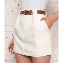 Short saia alfaiataria com cinto marrom elegante - M&K Shop