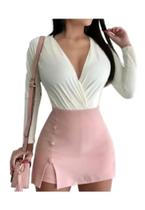 Short Saia Bengaline Cintura Alta Com Botões Lateral Várias