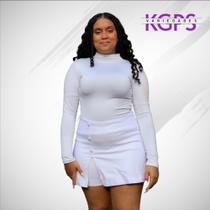 Short Saia Com Botão e Fenda Basico Elegante Tecido Bengaline Plus Size- Branco