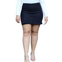 Short Saia Com Botão e Fenda Basico Elegante Tecido Bengaline Plus Size - Preto