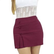 Short Saia Com Botões E Fenda Cintura Alta Pluz Size Grande