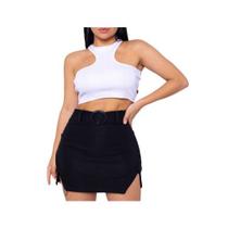 Short saia com cinto abertura lateral roupas femininas