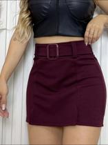 Short saia crepe cinto fixo fivela quadrada tendência feminina