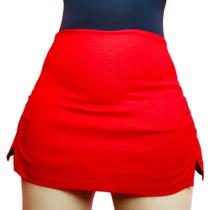 Short saia curto feminino básico com fendas laterais cintura alta bengaline modela confortável