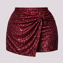 Short Saia de Paete Brilhante Plus Size G1 ao G8 Cos Alto Luxo Elegante Festa Glamour Curvy Fashion