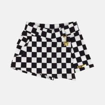 Short Saia em Bico Xadrez Preto e Branco Infantil Juvenil