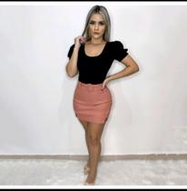Short Saia Feminina Fenda Lateral Bengaline com cinto