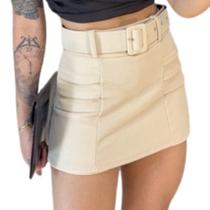 Short Saia Feminina P-M-G-GG Tecido POP Skyn com Cinto