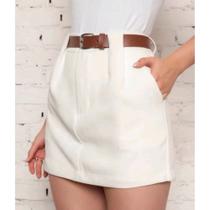 short saia feminino alfaiataria com bolso e zíper com cinto couro short saia feminino alfaiataria com bolso e zíper com cinto couro