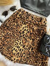 Short saia feminino animal print tecido crepe