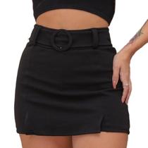 Short Saia Feminino Cinto Forrado Curto Bermuda Cintura Alta