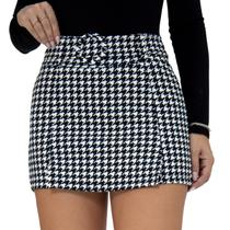 Short Saia Feminino Cinto Forrado Curto Bermuda Cintura Alta