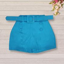 Short Saia Feminino Plus Size de Botões Cinto Cintura Alta
