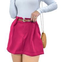 Short Saia Feminino Social Cintura Alta Alfaiataria Cinto