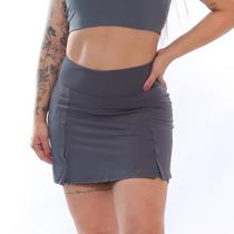 Short Saia Fitness Bolso Roupa Feminina Academia Cinza