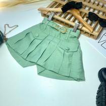 Short Saia Infantil Alfaiataria Com Cinto do 4 ao 12