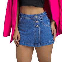 Short Saia Jeans assimetrica cintura alta levanta bumbum - Ninas Boutique