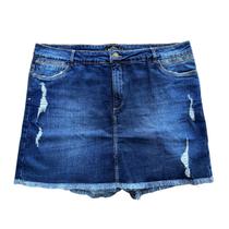 Short Saia Jeans Plus Size Barra Destroyed Tamanho 56 Com Elastano