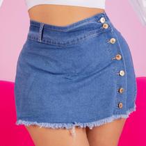 Short Saia Jeans Plus Size Feminino Cintura Alta Com Lycra